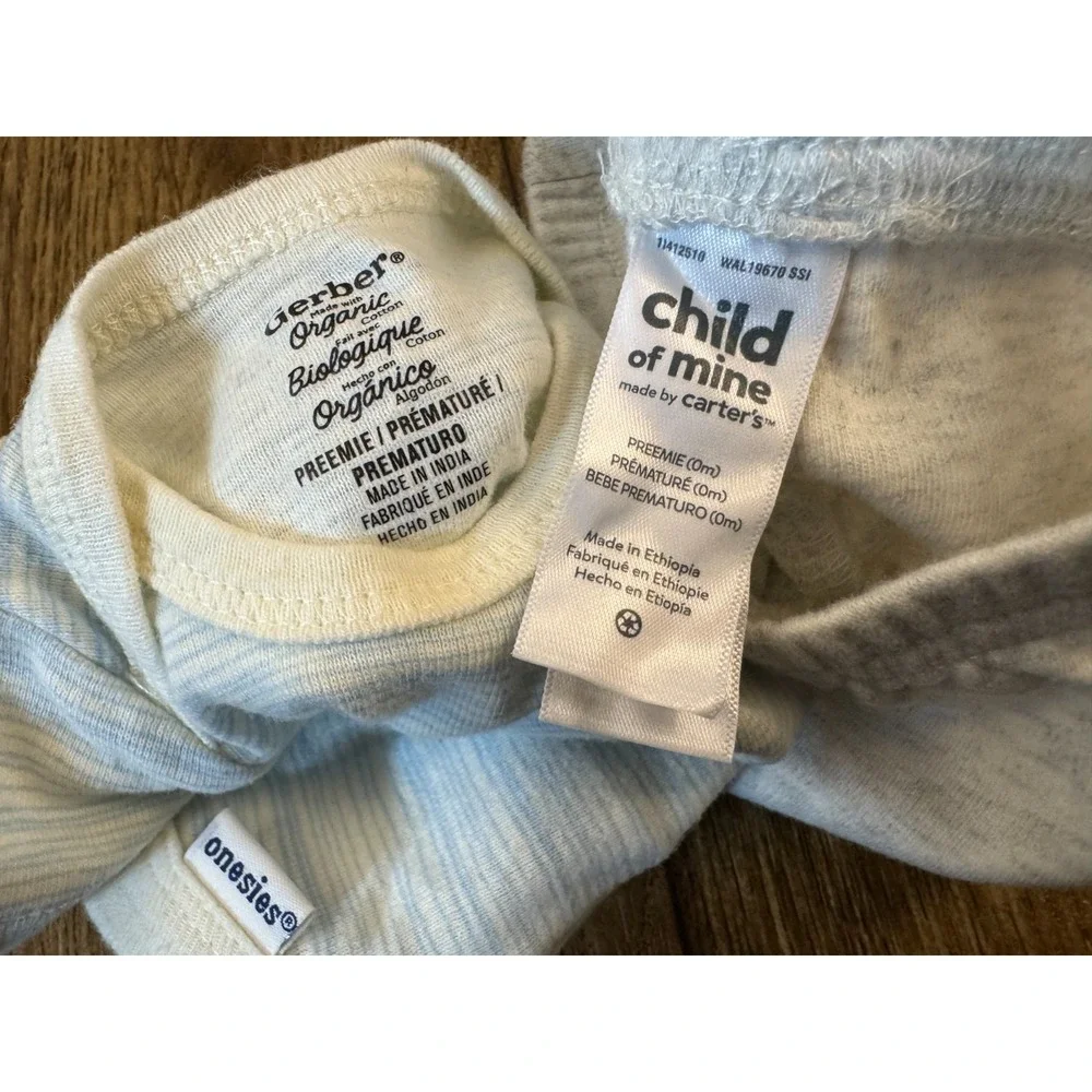 Baby Boy Outfit‎ Shirt Pants Preemie Bodysuit Striped Reborn Doll 2 PC Lot Beige